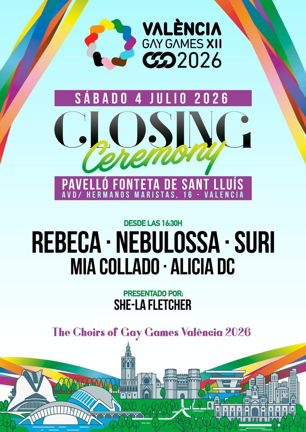 Cartel de la ceremonia de clausura de los Gay Games 2026
