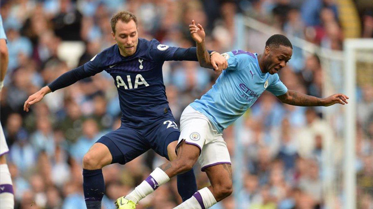 Eriksen, en una acción del partido contra el City