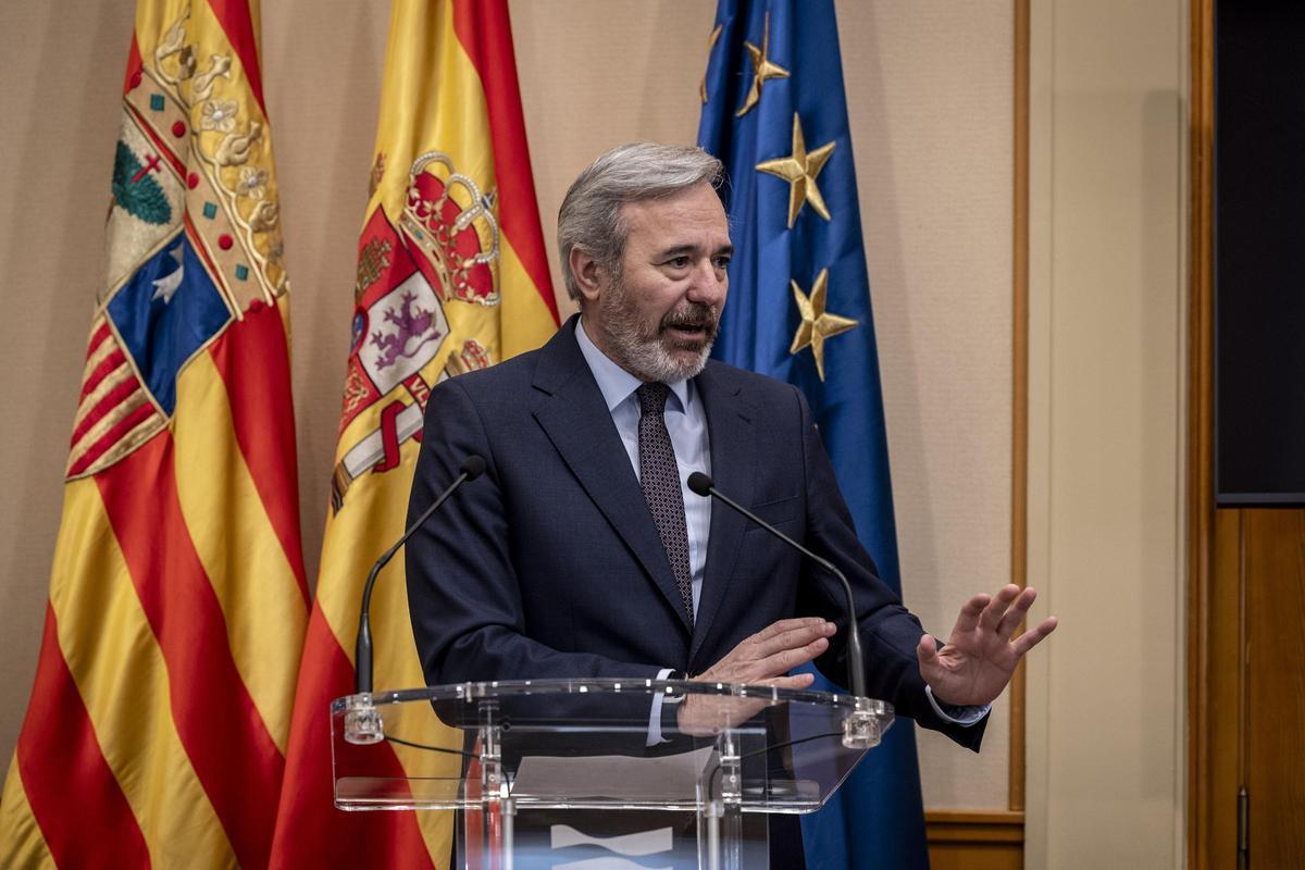 El presidente en funciones del Gobierno de Aragón, Jorge Azcón, este viernes en un acto institucional.