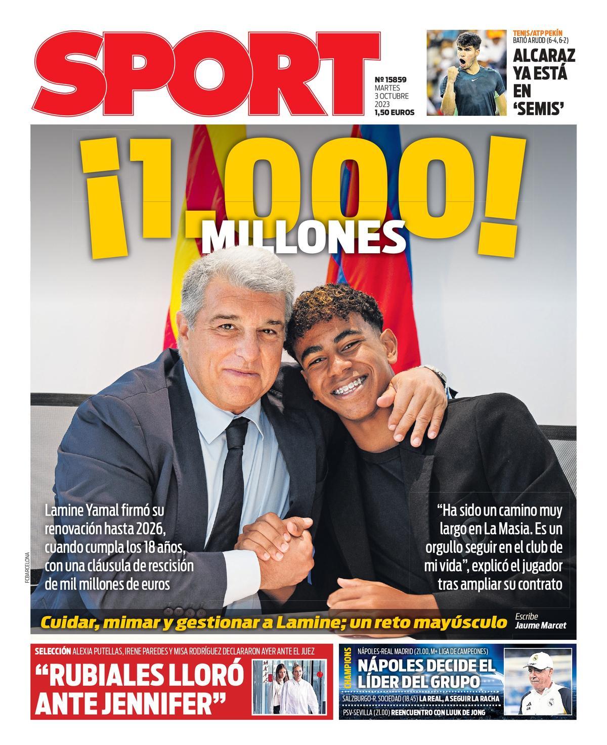 Esta es la portada de SPORT de hoy, martes 3 de octubre de 2023 Esta es la portada de SPORT de hoy, martes 3 de octubre de 2023