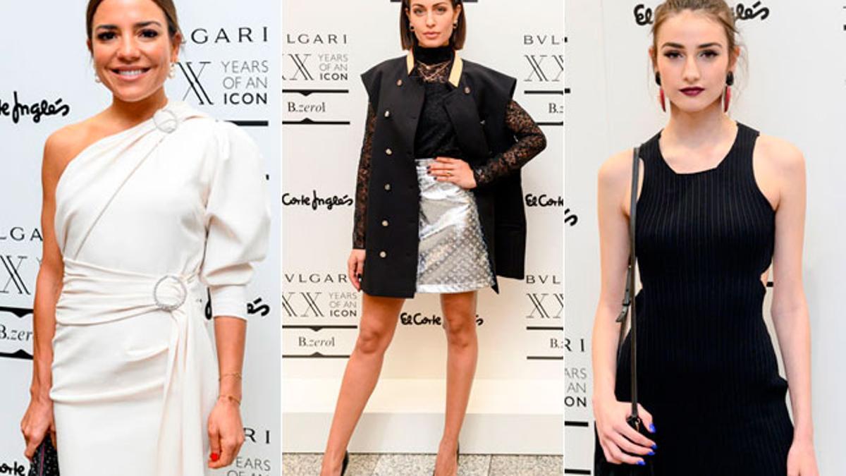 Paula Ordovás, Hiba Abouk y Sandra Escanena en la inauguración de la 'pop up' de Bvlgari