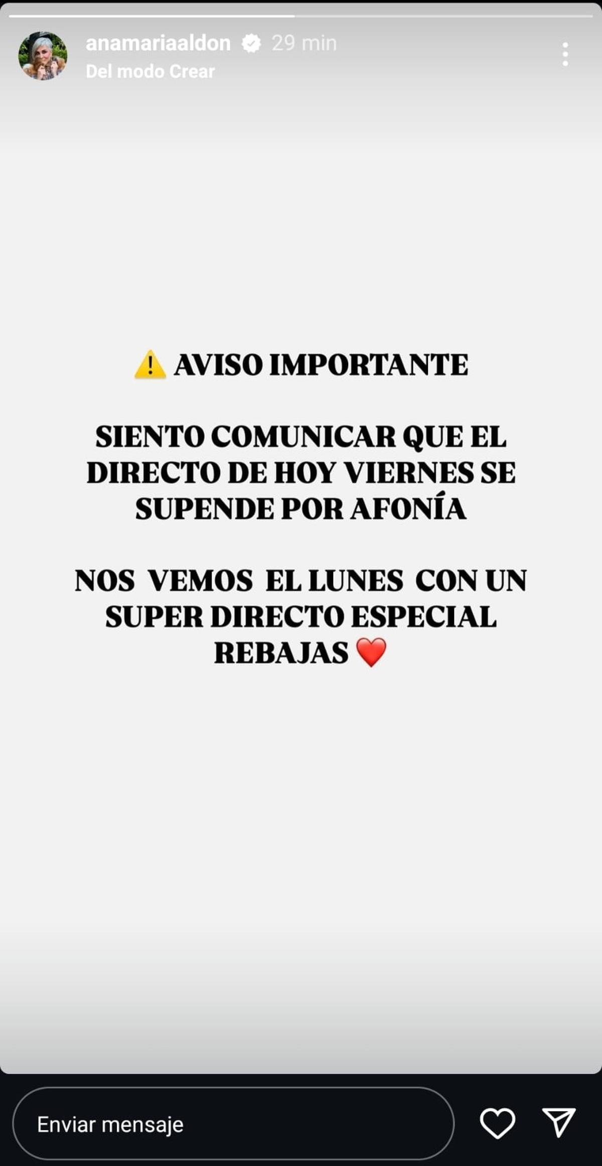 Comunicado de Ana María Aldón