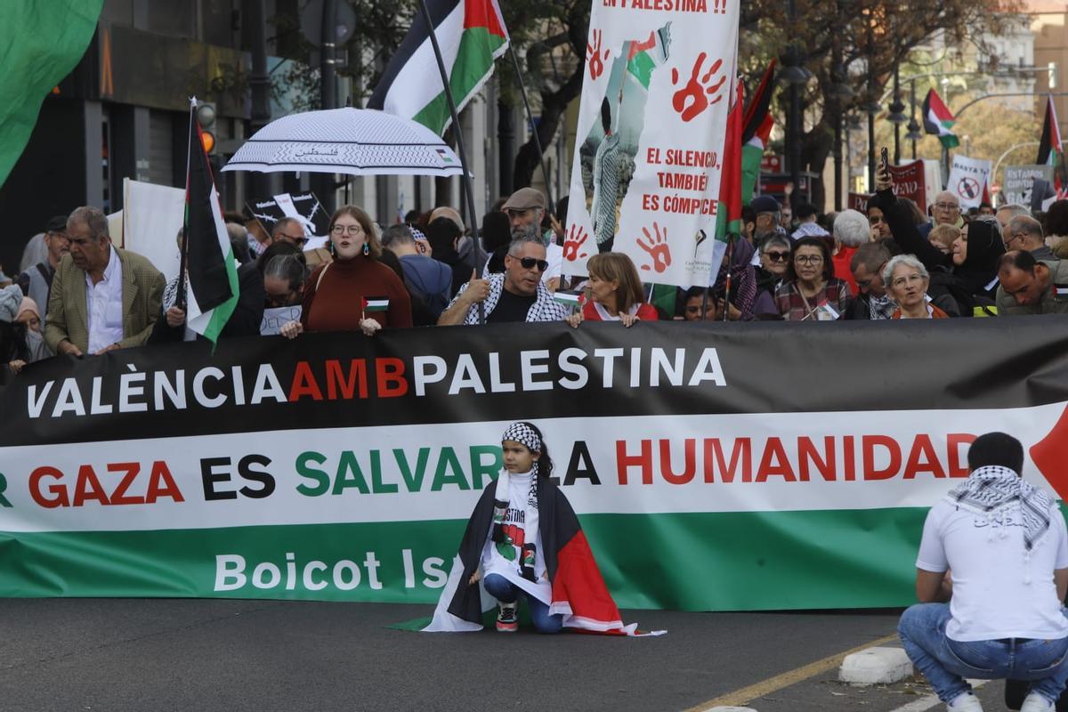 Manifestación en favor del pueblo palestino en València.