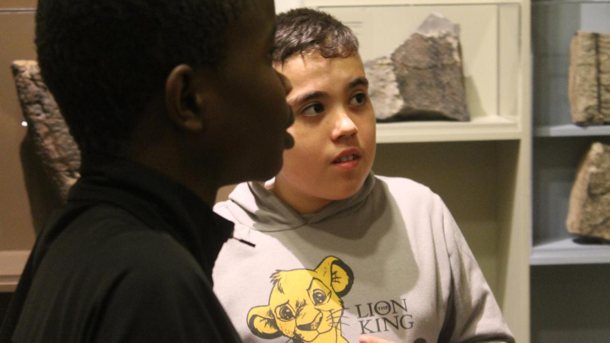 Los alumnos visitan una de las salas de fósiles del Museo de Ciencias Naturales.