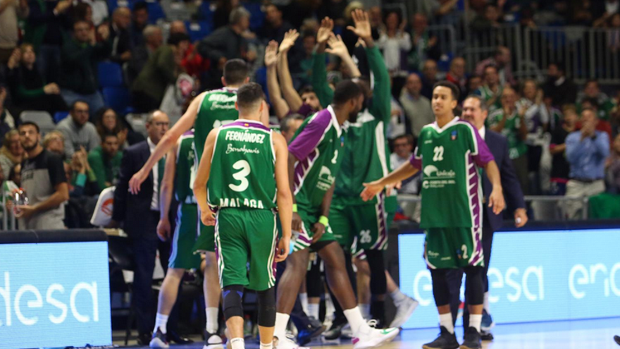 El Unicaja celebra el triunfo.