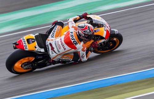 Honda MotoGP rider Marc Marquez of Spain takes a curve during  the Assen Grand Prix in Assen