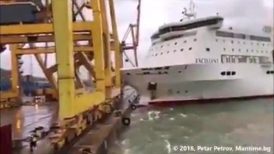 Moment de l'accident al Moll Sud del Port de Barcelona