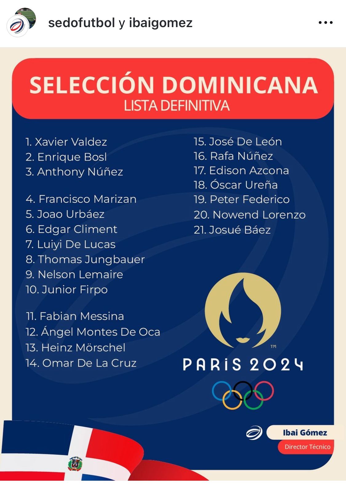 Imagen de la lista de la República Dominicana para los JJOO de París 2024