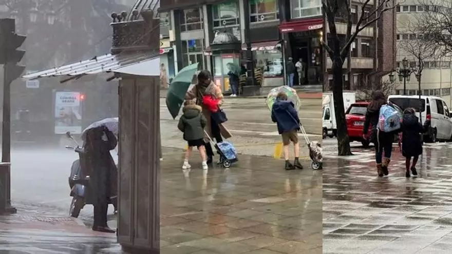 La borrasca "Pedro" se deja notar con fuerza en el centro de Asturias: la lluvia, el viento y el desplome de las temperaturas obligan a extremar las precauciones