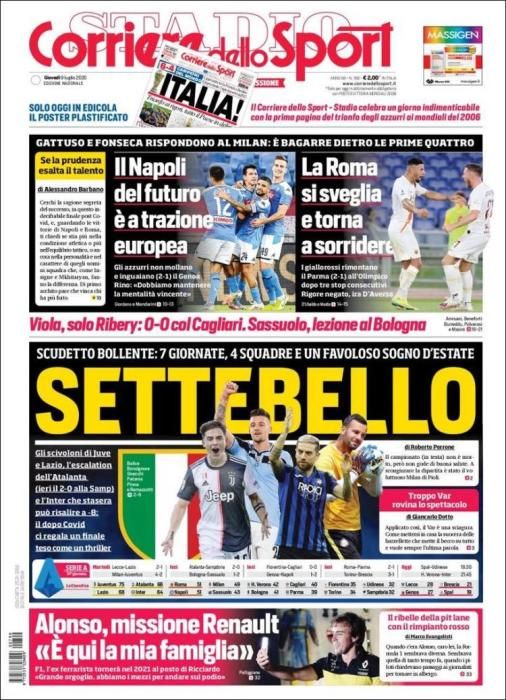 Portada CORRIERE DELLO SPORT jueves 9 julio 2020