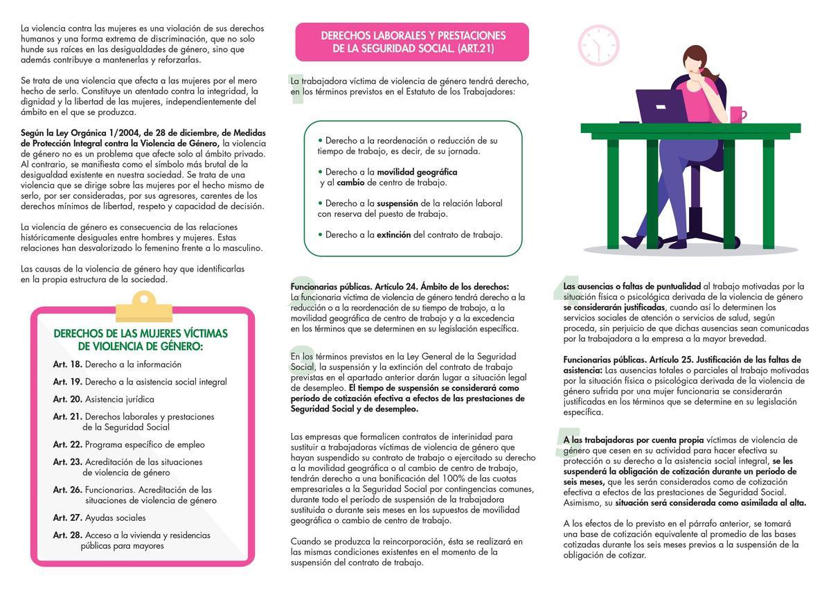 Tríptico derechos laborales para víctimas de violencia de género.