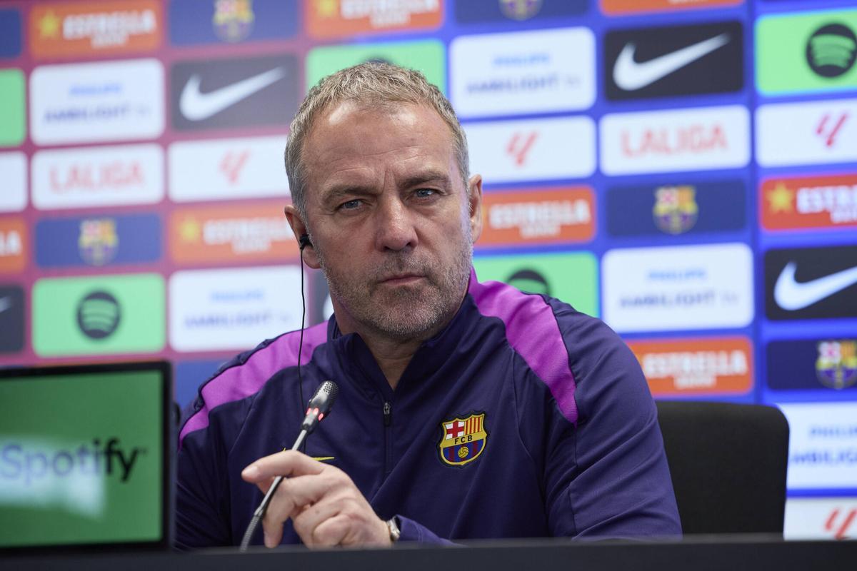 Hansi Flick, durante la rueda de prensa previa al duelo con el Atlético de de este sábado.