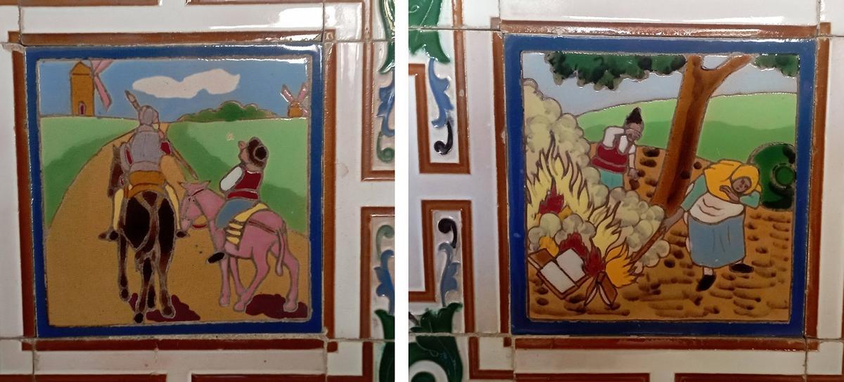 Dos de las escenas quijotescas, la de la derecha, de especial finura artística, lo que evidencia la huella del artesano.