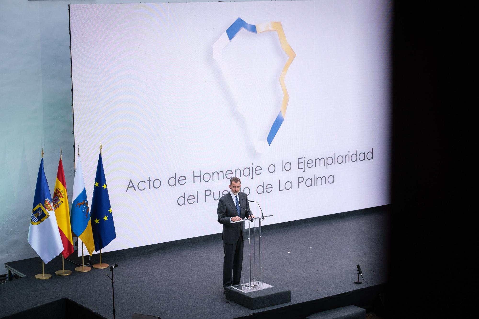 Visita del Rey y los presidentes de las comunidades a La Palma al acto de homenaje a los palmeros