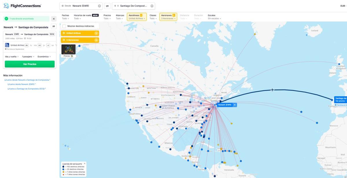Rutas directas de United desde Nueva York-Ewark con los Boeing MAX 8 y MAX 9 que utiliza en el vuelo a Santiago