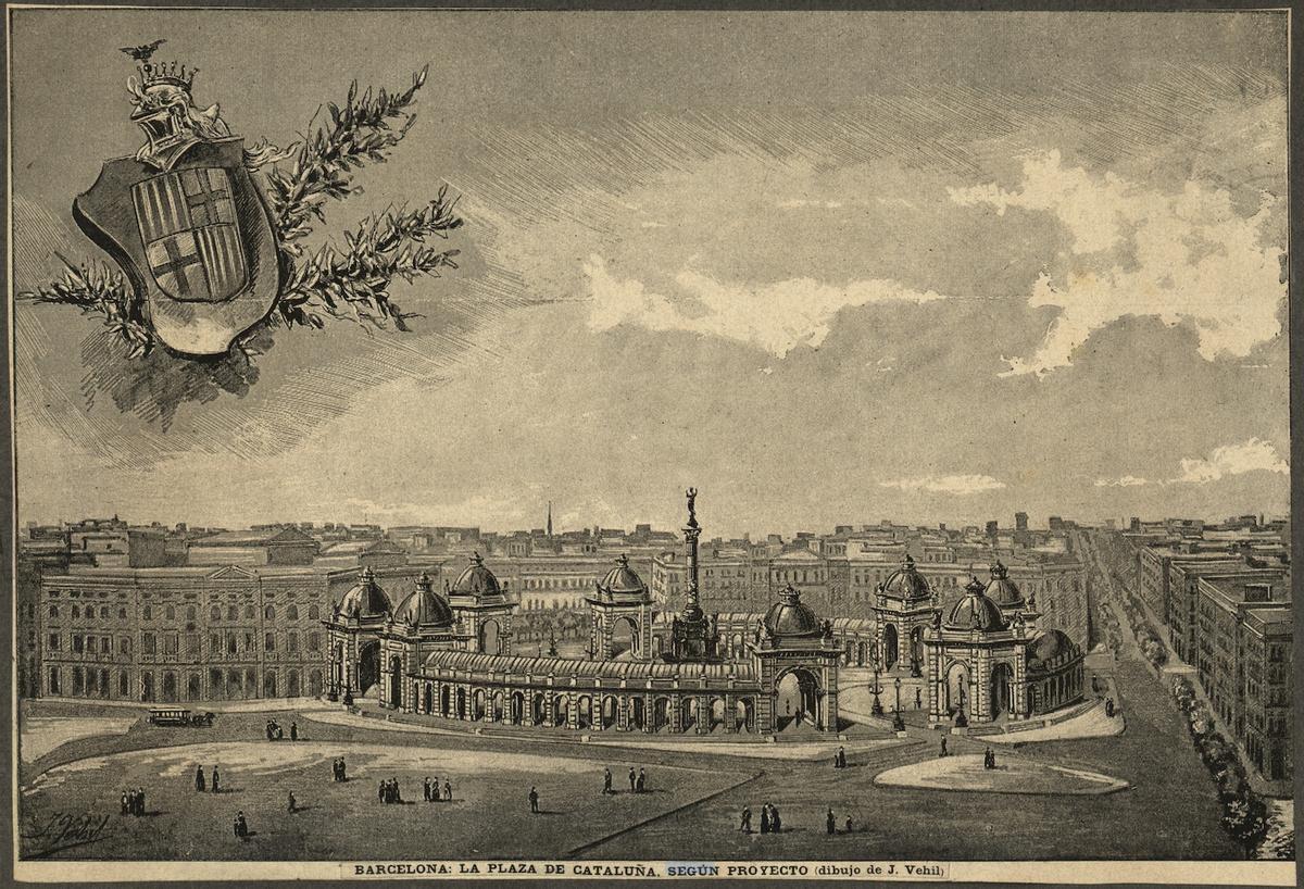 La propuesta de plaza de Catalunya con la que Falqués ganó el concurso de ideas de 1887.