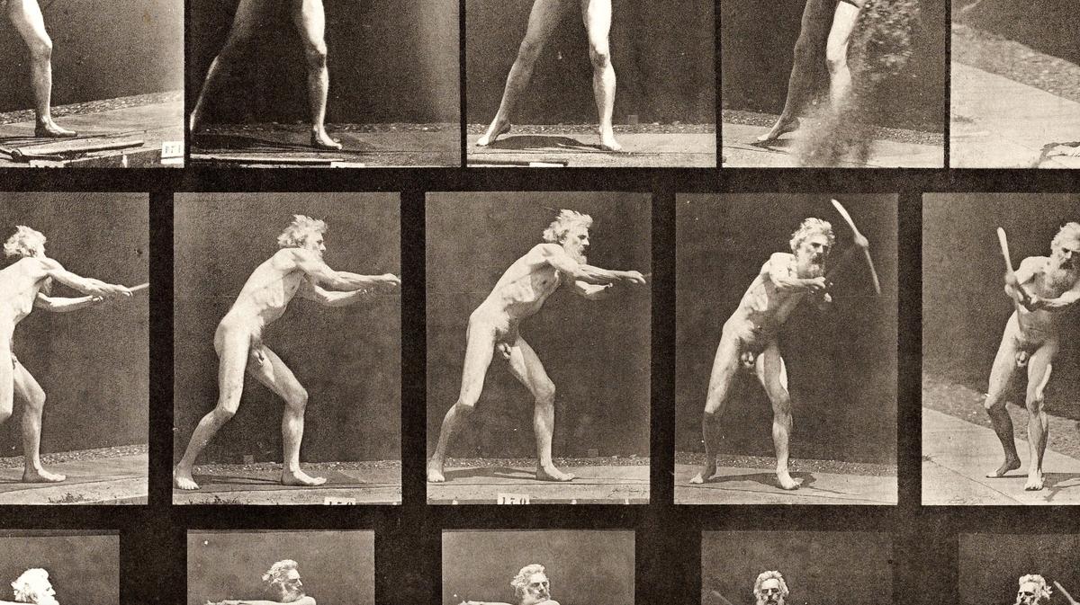 El propio Muybridge, autofotografiado desnudo.