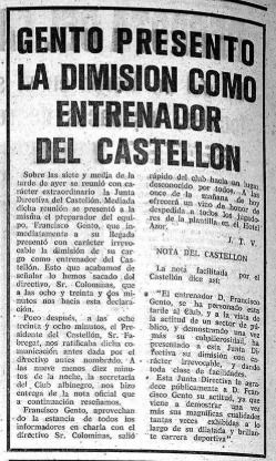 Noticia de &#039;Mediterráneo&#039; sobre la dimisión de Gento tras perder contra el Recreativo de Huelva.