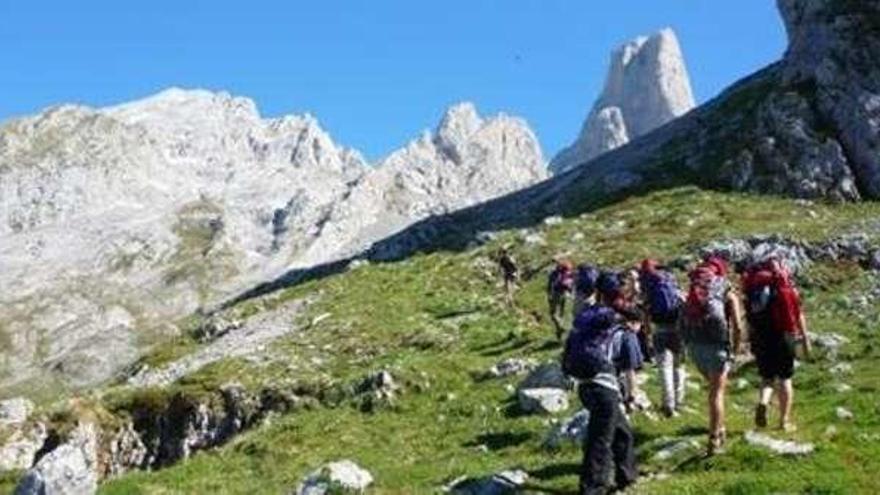 Un grupo realizando montañismo.