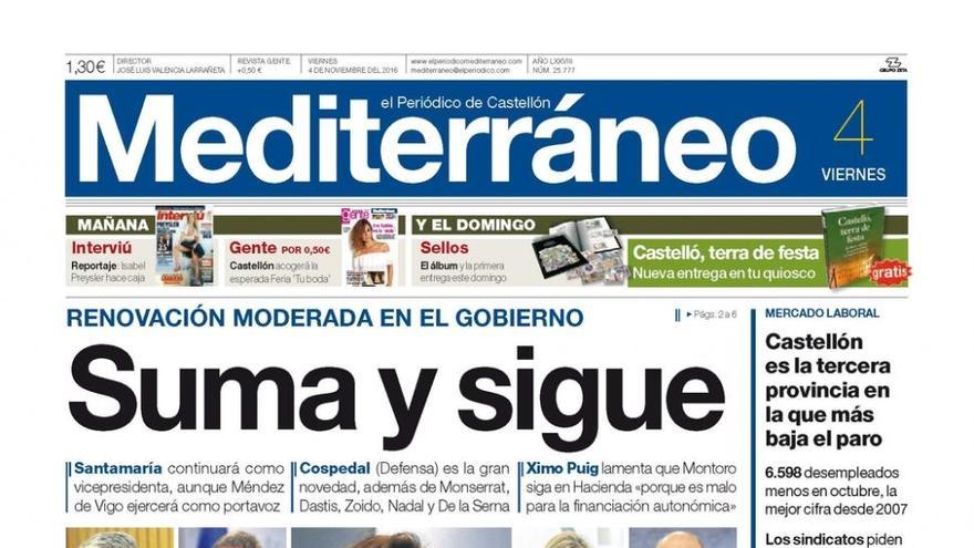 Suma y sigue, en el titular de portada de Mediterráneo