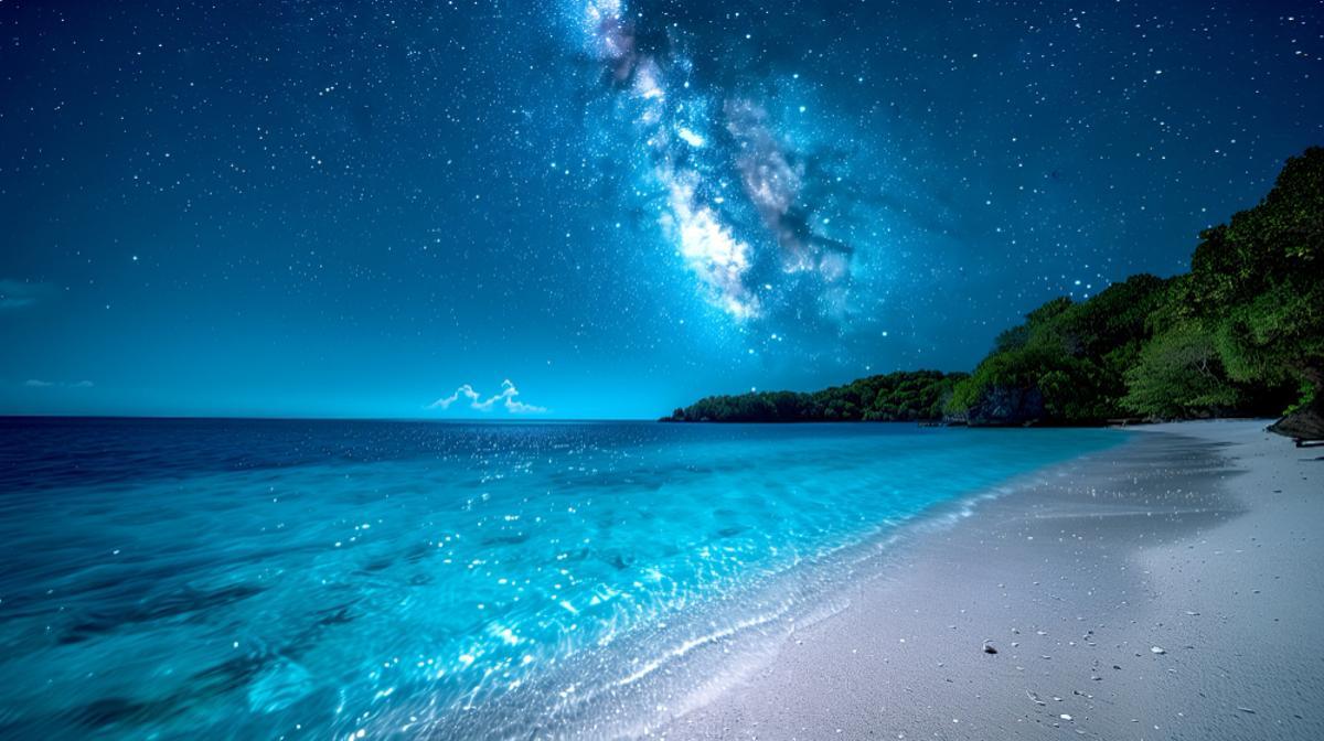 Una playa con bioluminiscencia marina