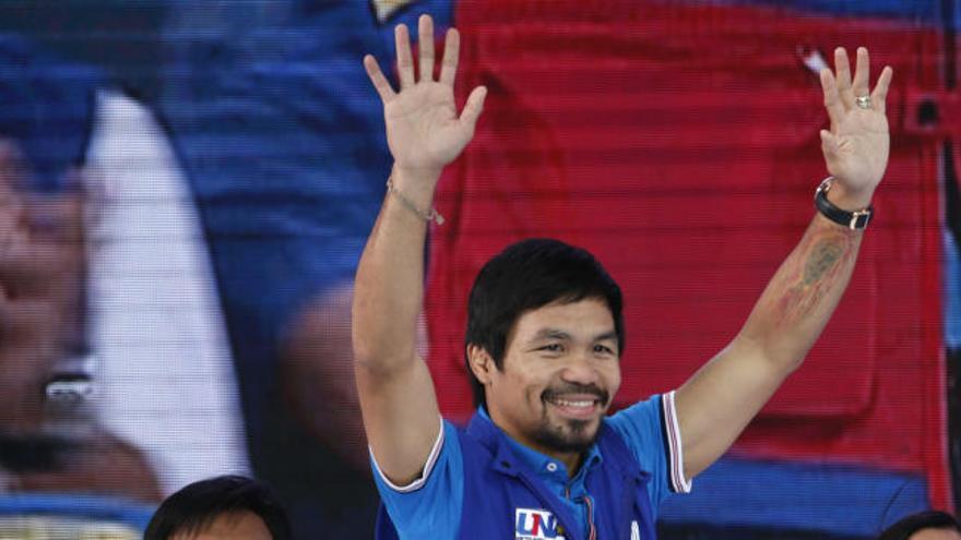 Manny Pacquiao, durante el mitin en Mandaluyong.