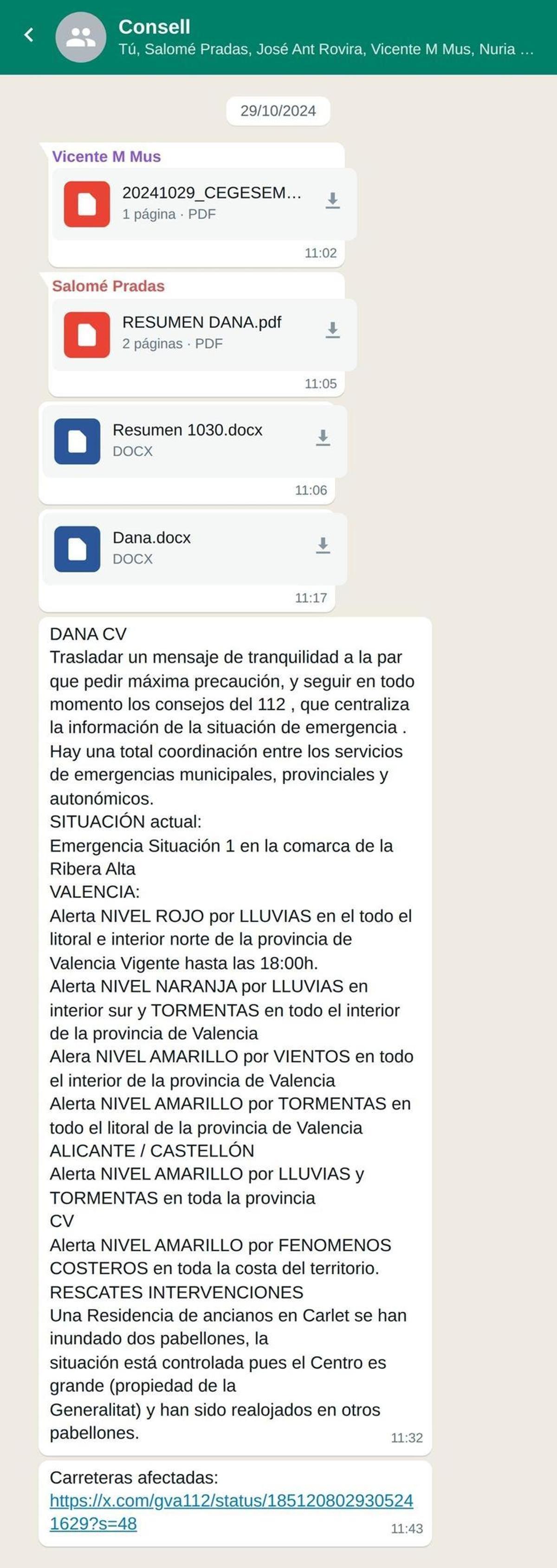 Simulación del chat del Consell el día de la dana.