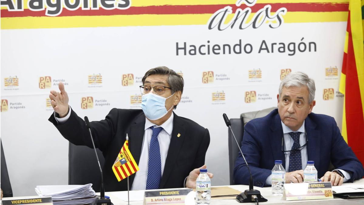 El presidente del PAR, Arturo Aliaga, en la Ejecutiva extraordinaria convocada este jueves.