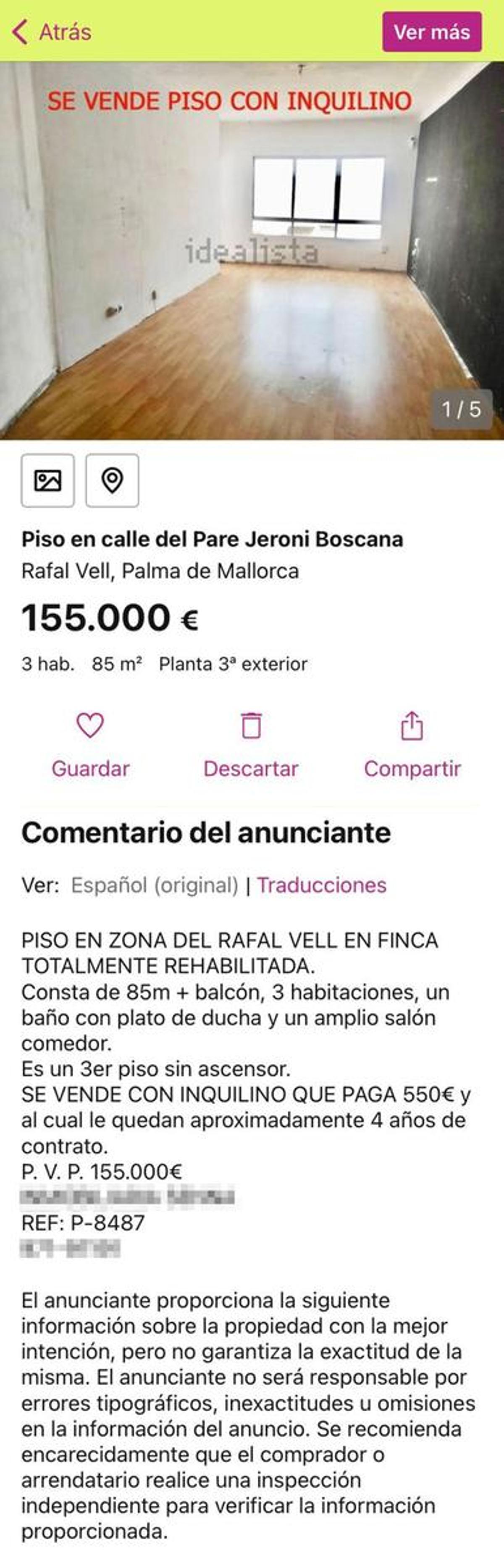 "Se vende piso con inquilino".