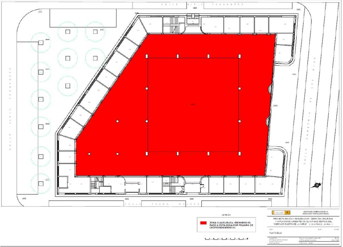 Plano con la zona clausurada en el interior del mercado de la Puerta de la Carne