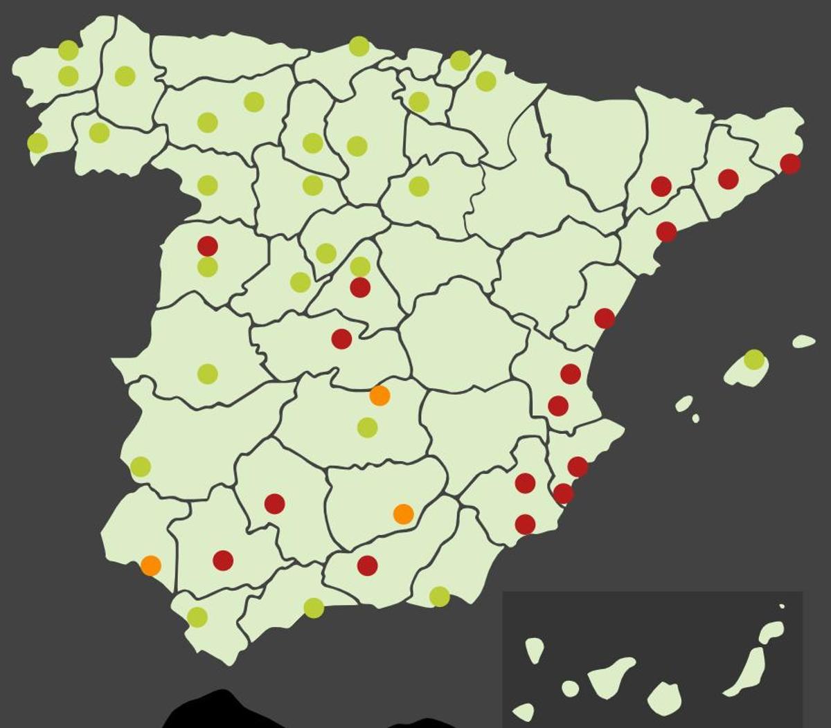 Imagen de la situación actual de los niveles de cupresáceas en España