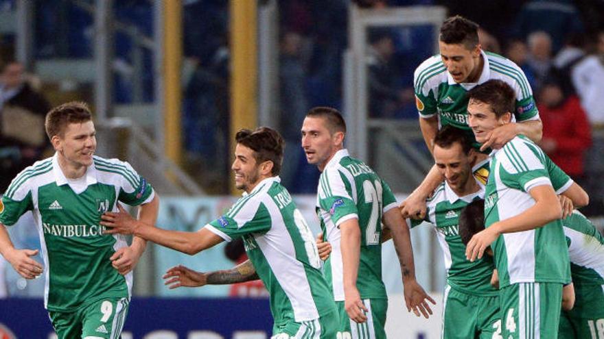 Los jugadores del Ludogorets celebran un gol ante la Lazio.