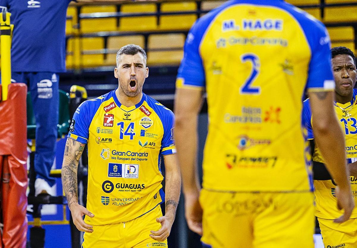 El central Borja Ruiz, durante la pretemporada con el CV Guaguas, su nuevo club. | | CV GUAGUAS