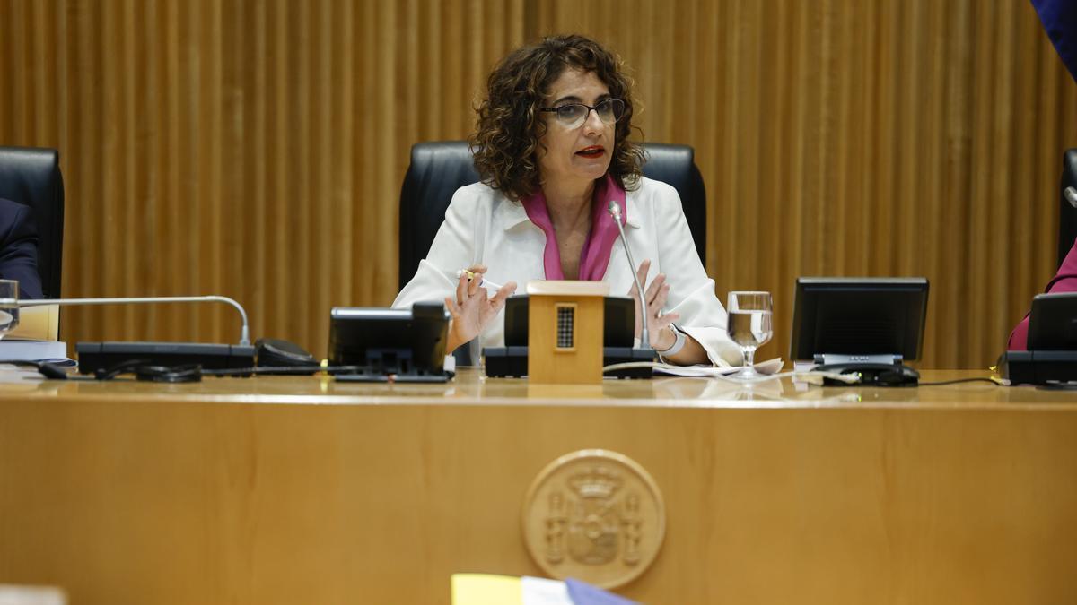 La ministra María Jesús Montero presentando los Presupuestos.