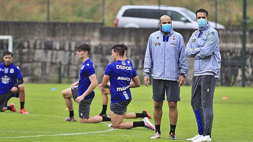 Valerón y Manuel Pablo, en un entrenamiento del Fabril.