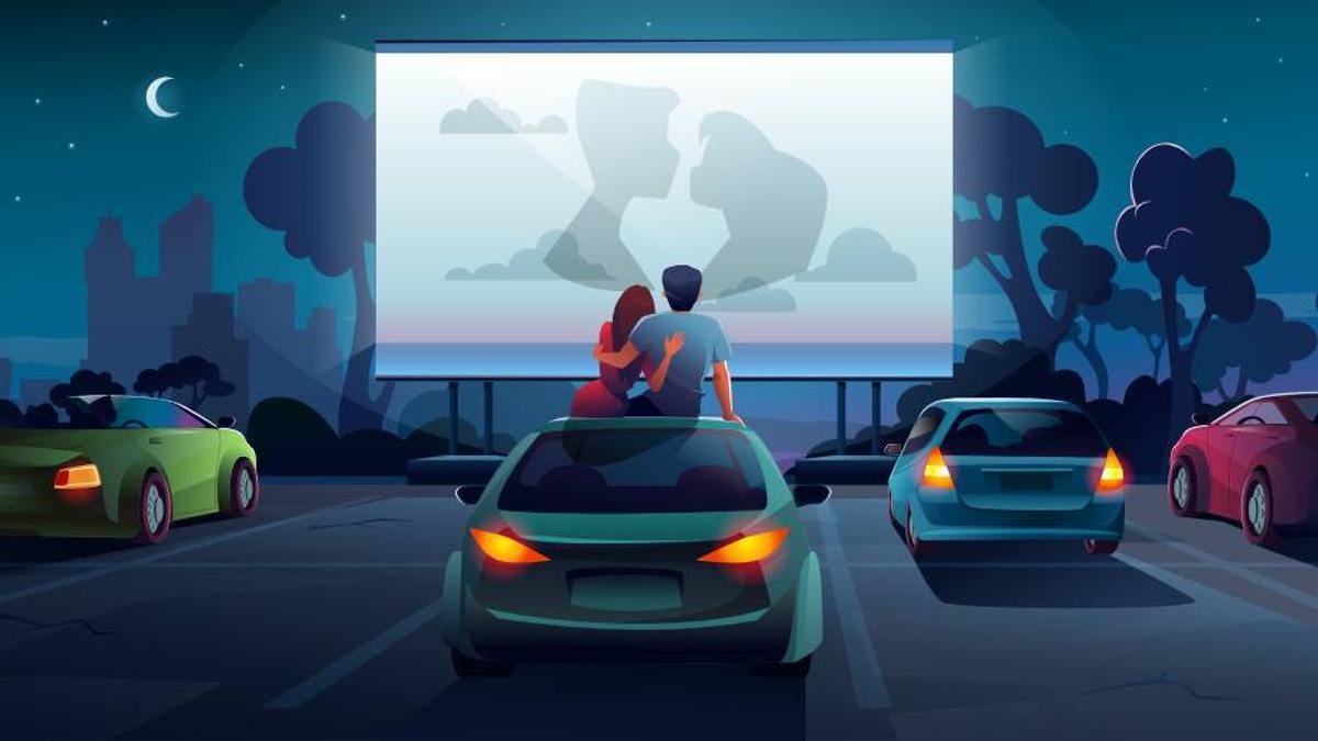 Pareja enamorados autocine