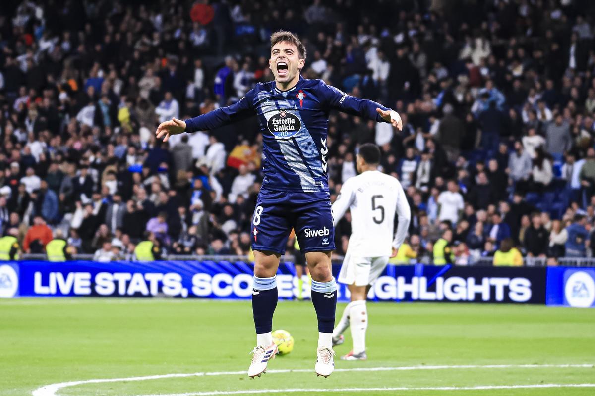 Fran Beltrán, durante el último partido del Celta en el Bernabéu