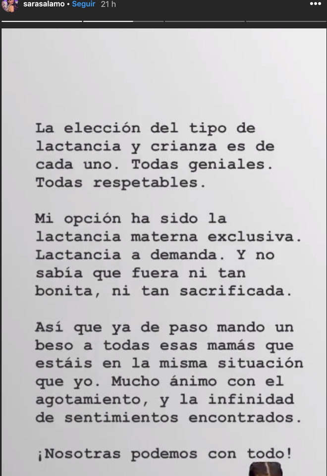 Sara Sálamo habla acerca de la lactancia materna