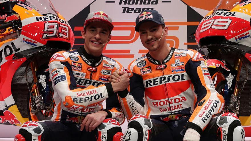 Lorenzo y Márquez, en la presentación de Repsol Honda.