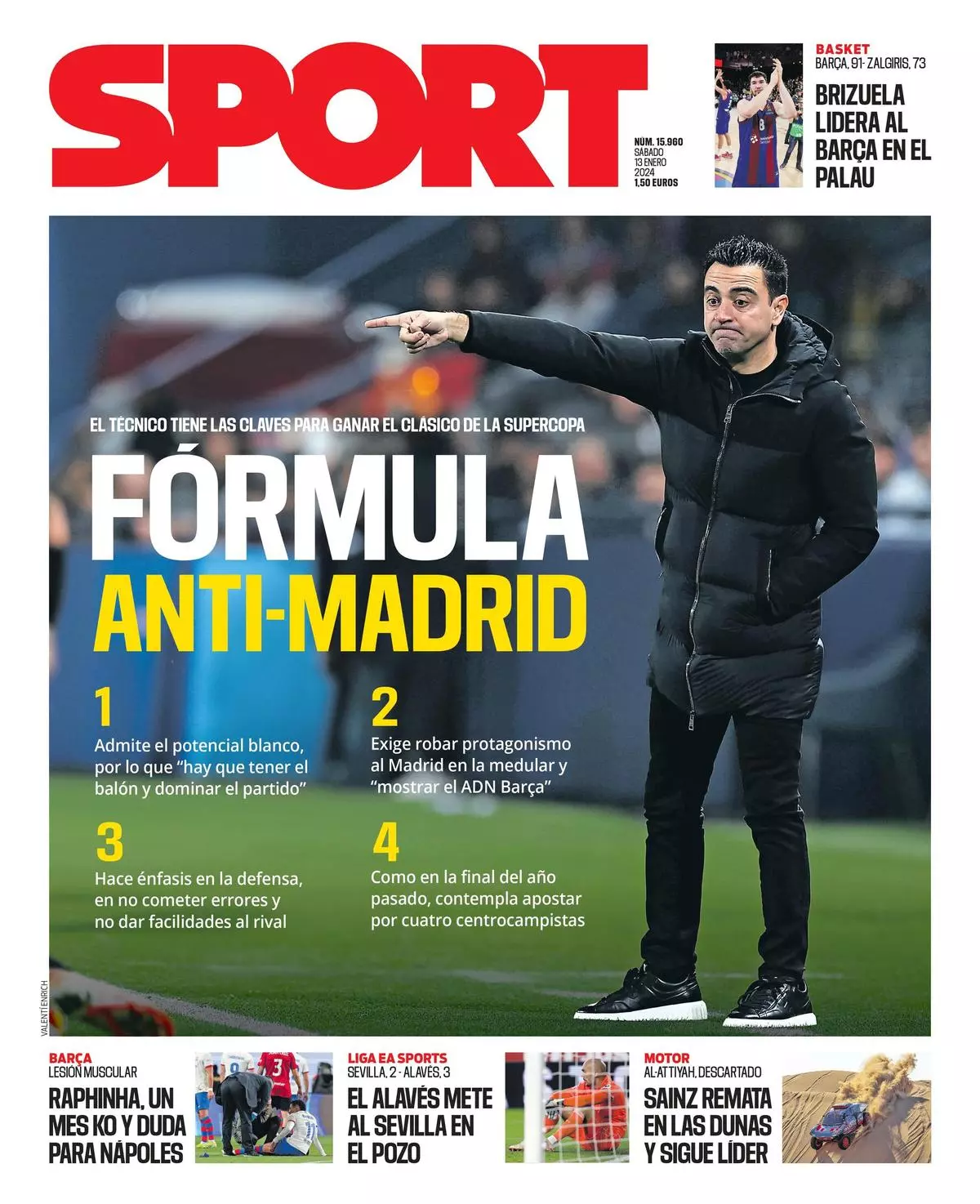 La portada de SPORT de hoy sábado 13 de enero de 2024