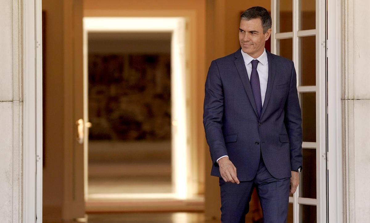 El presidente del Gobierno, Pedro Sánchez, en el palacio de la Moncloa