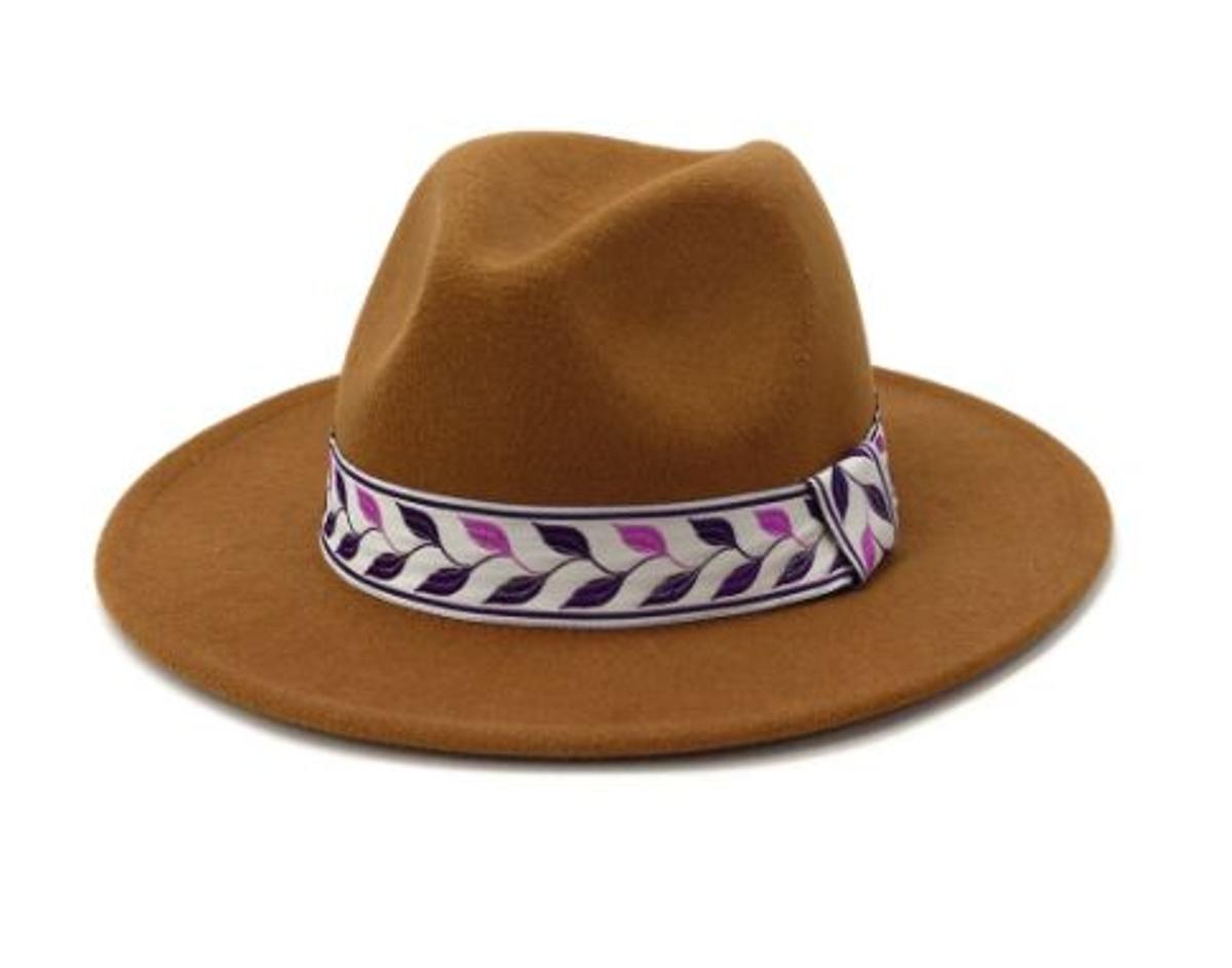 Sombrero de fieltro con cinta de estampado de hojas