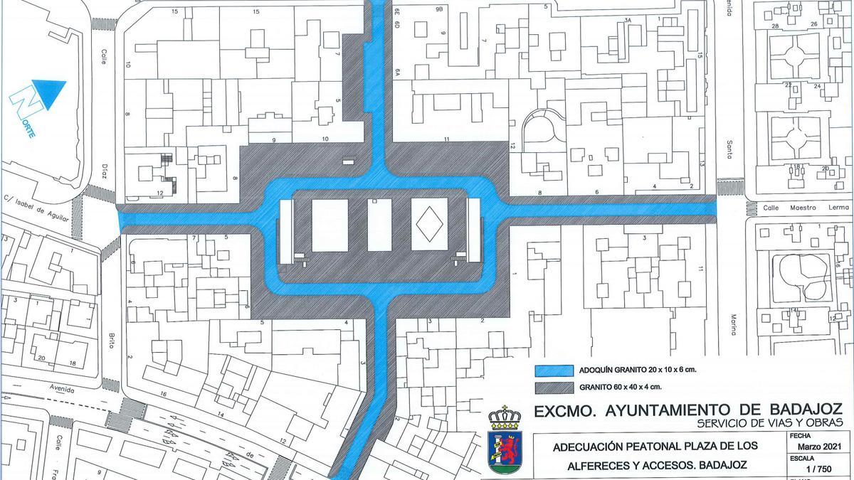 Plano con el diferente pavimento que se colocará en la plaza y las calles adyacentes.