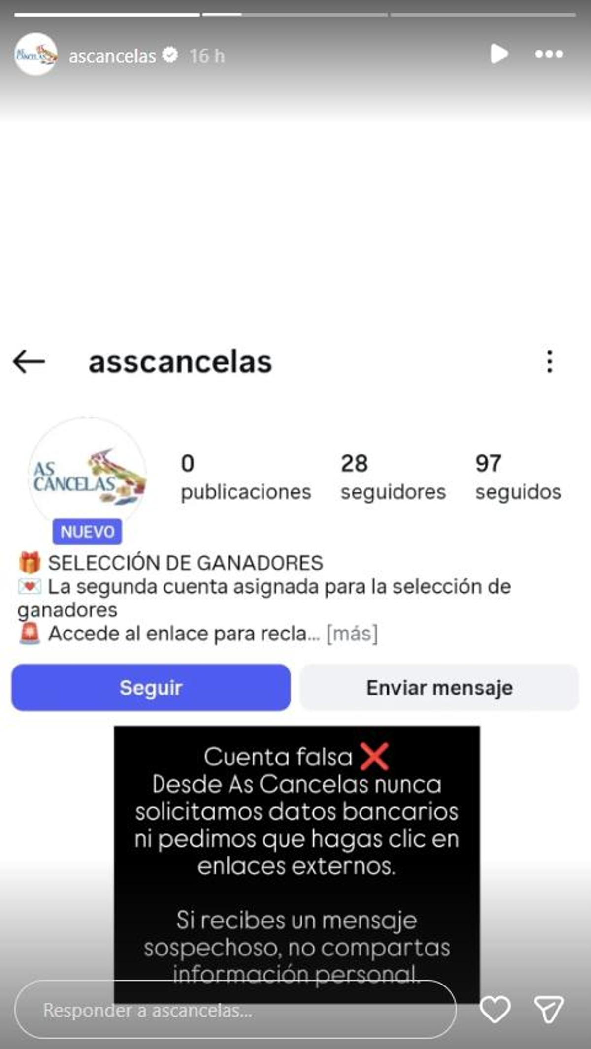 As Cancelas alerta de una estafa que utiliza la imagen del centro comercial en Instagram