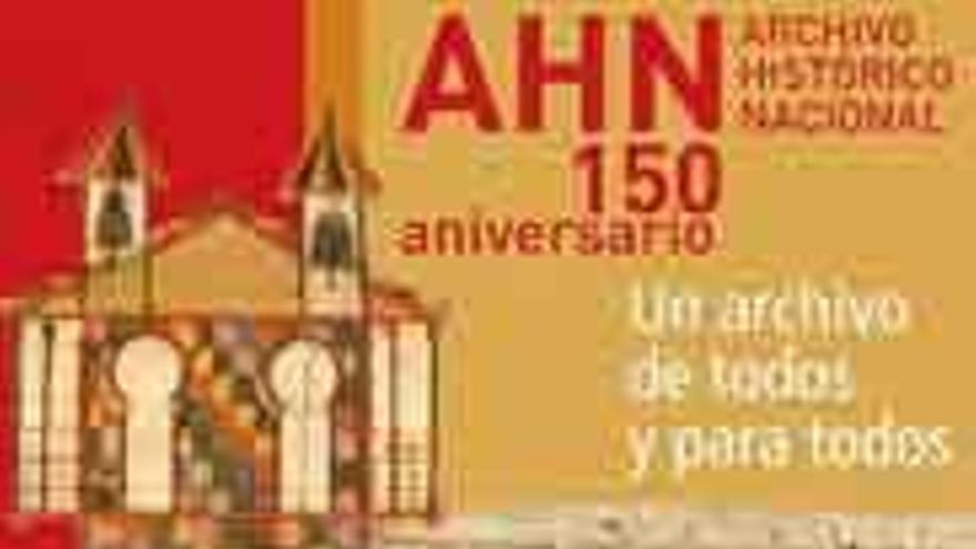 Cartel de 150 aniversario del AHN con la ilustración del Scriptorium.