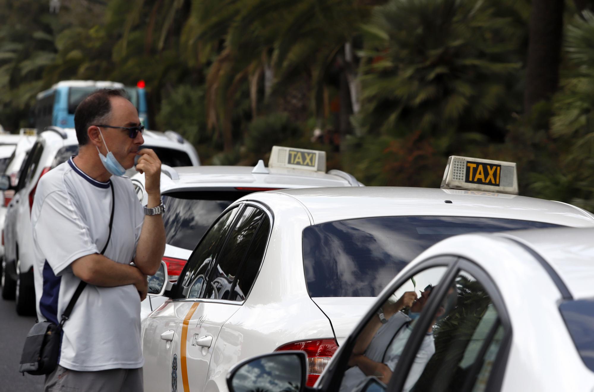 Manifestación del sector del taxi en Málaga contra el intrusismo de las VTC