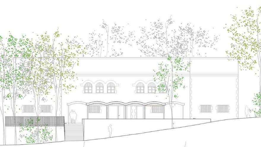 Imagen sobre plano de cómo quedará la fachada frontal del albergue del Termet de Vila-real