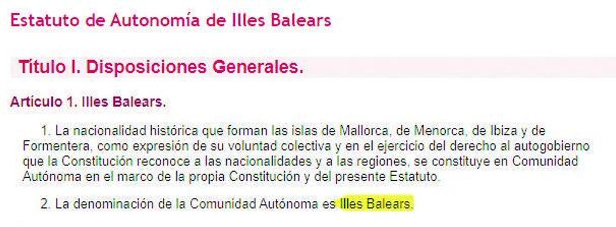 El PP castellaniza la denominaciónde Balears, vulnerando el Estatut