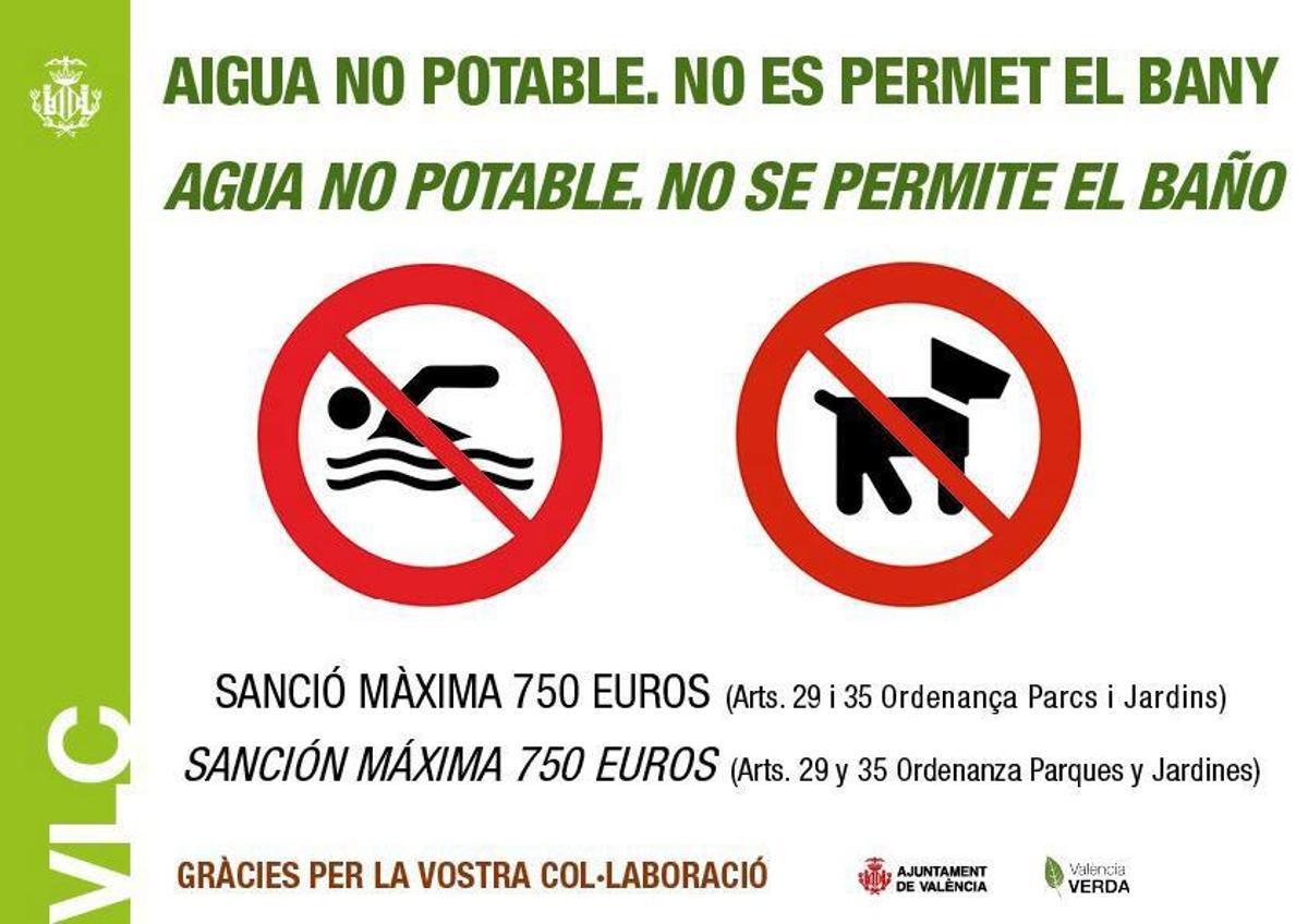Cartelería en las fuentes ornamentales
