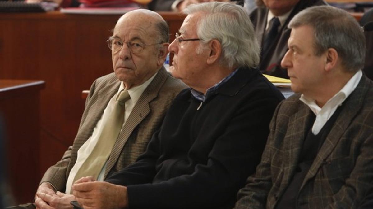 Fèlix Millet, Jordi Montull y el arquitecto Carles Díaz, este lunes, en el juicio por el hotel del Palau.